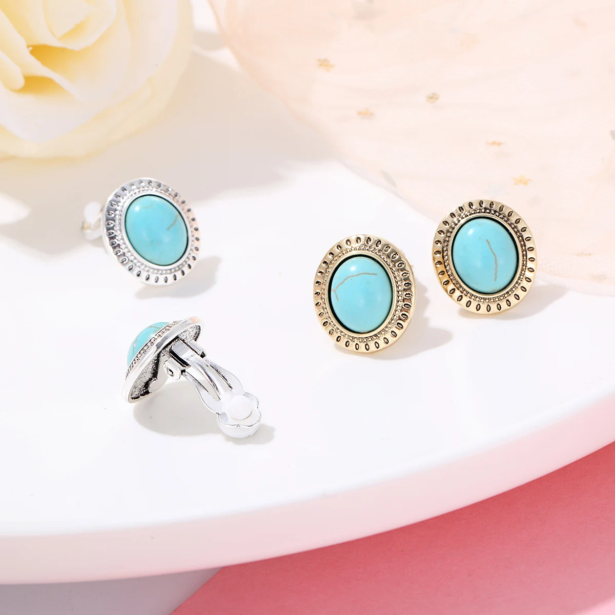 Винтажные Ювелирные изделия аксессуары для ушей круглые бирюзовые серьги