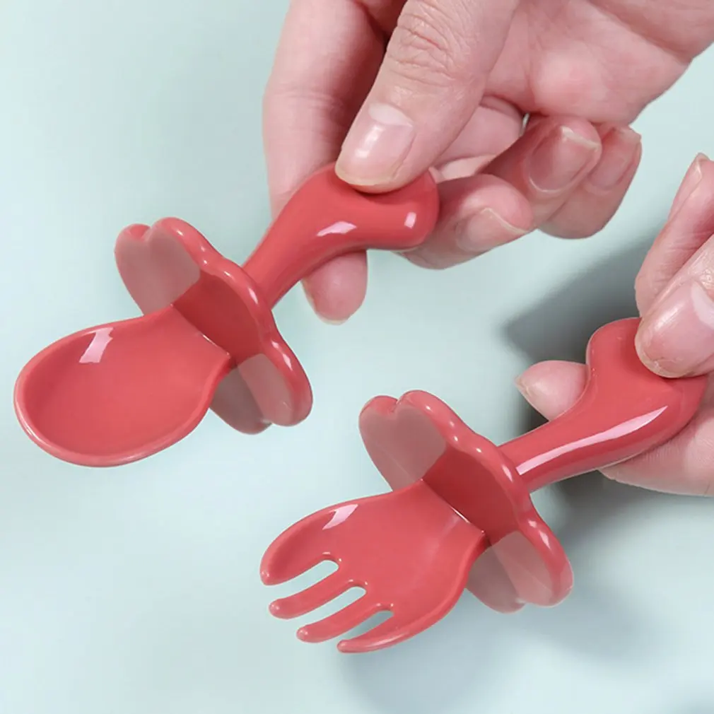 

2Pcs Bendable Baby Feeding Spoon Fork Set Toddler Infant Food Learning Tableware Flatware Silicone Kids Cutlery