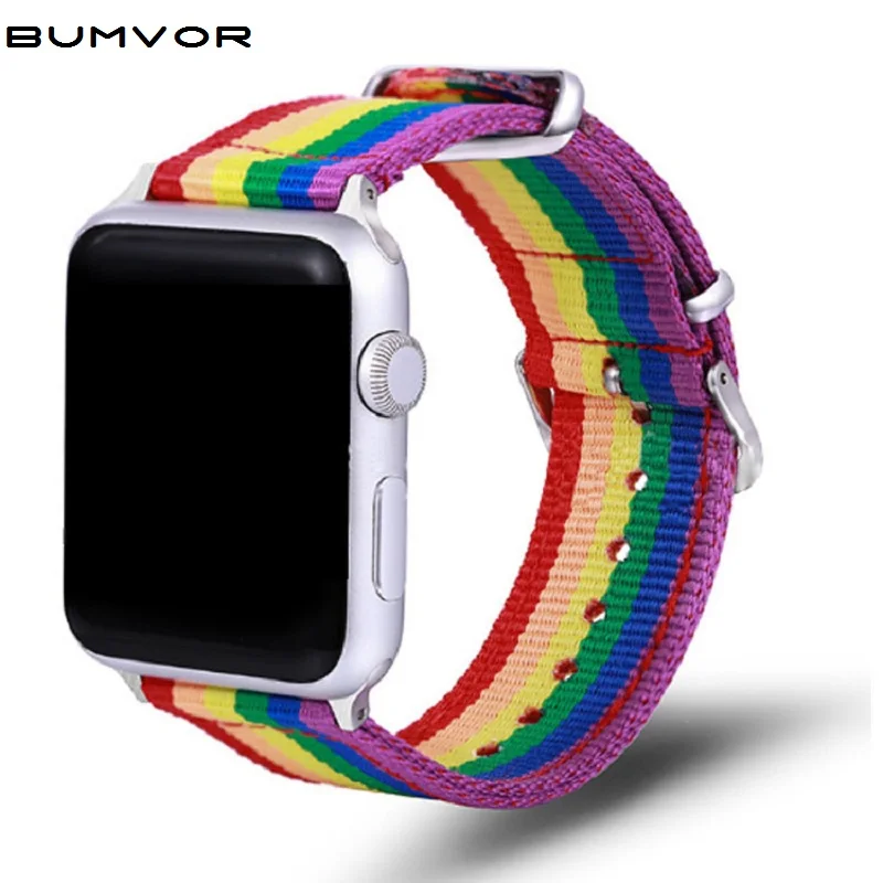 Радужный ремешок для часов Apple Watch 38 мм 40 42 44 нейлоновый женский браслет ремень