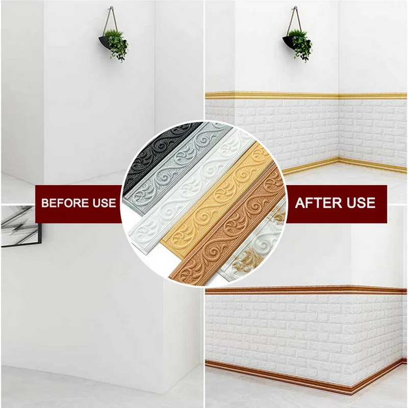 2022 New 3D Foam Embossed Corner Line Self-adhesive Wall Waist Waterproof Decor Sticker Border Edge Strip | Дом и сад