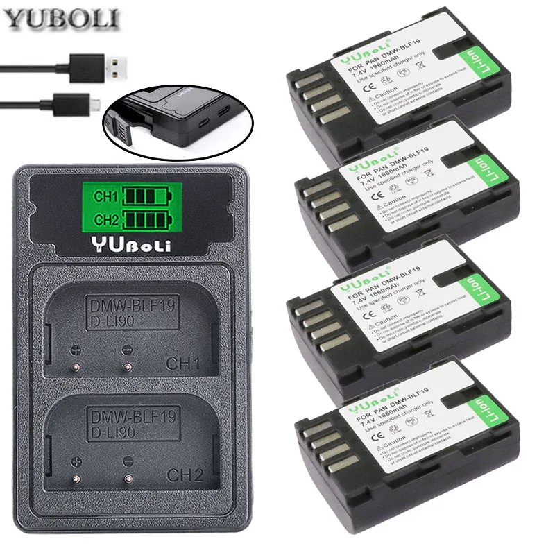 charger and 4battery DMW-BLF19 DMW-BLF19E DMW BLF19PP DMW BLF19 BLF19E батарея+ ЖК-дисплей двойной зарядное устройство для Panasonic Lumix GH3 GH4 GH5 G9 - Цвет: charger and 4battery