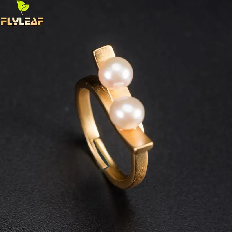 

925 Sterling Silver Double Pearl Open Rings For Women 18k Gold Chinese Court Style Lady Party Handmade Fine Jewelry Flyleaf
