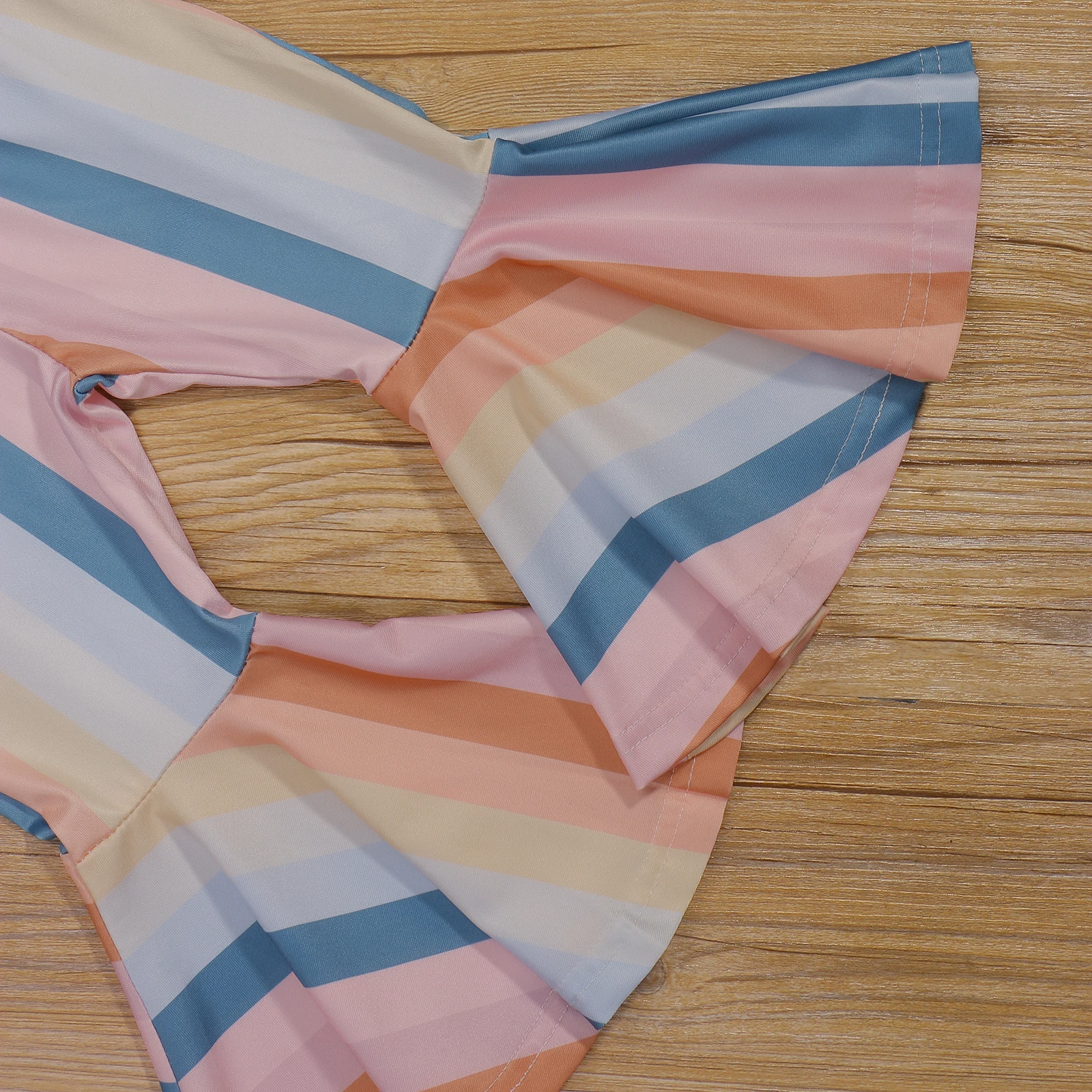 

Summer Two Piece Baby Girl\u2019s Clothes Set Fashion Letter Short Sleeve Romper and Stripe Trumpet Trousers Outfit