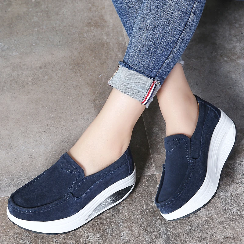 

Fashion Spring Autumn Shoes black red Women's Loafers Genuine Leather Flat Platform Women Shoes classic Female Shoes Large size