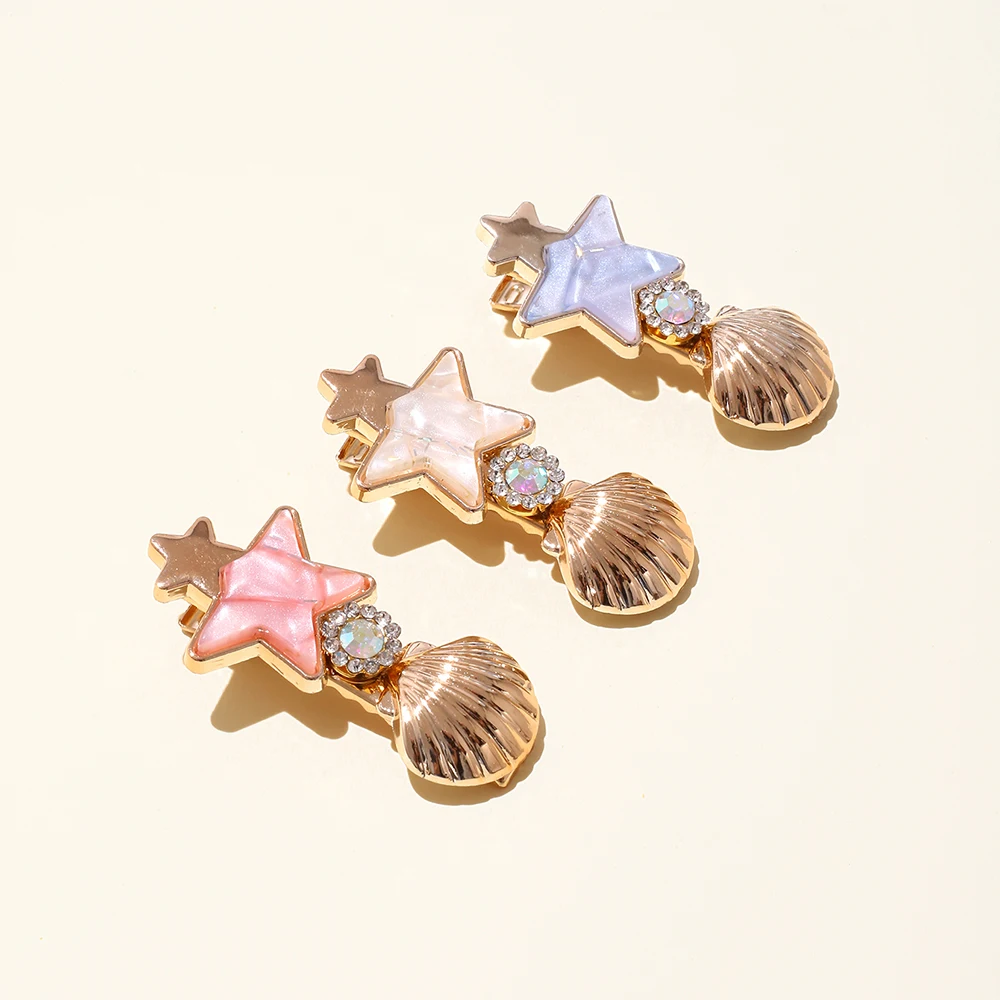 

6Pcs/lot Fashion Conch Hair Clips Five-pointed Star Luxury Crystal Conch Hairpin Barrette Crystal Hair Accessories for Girl