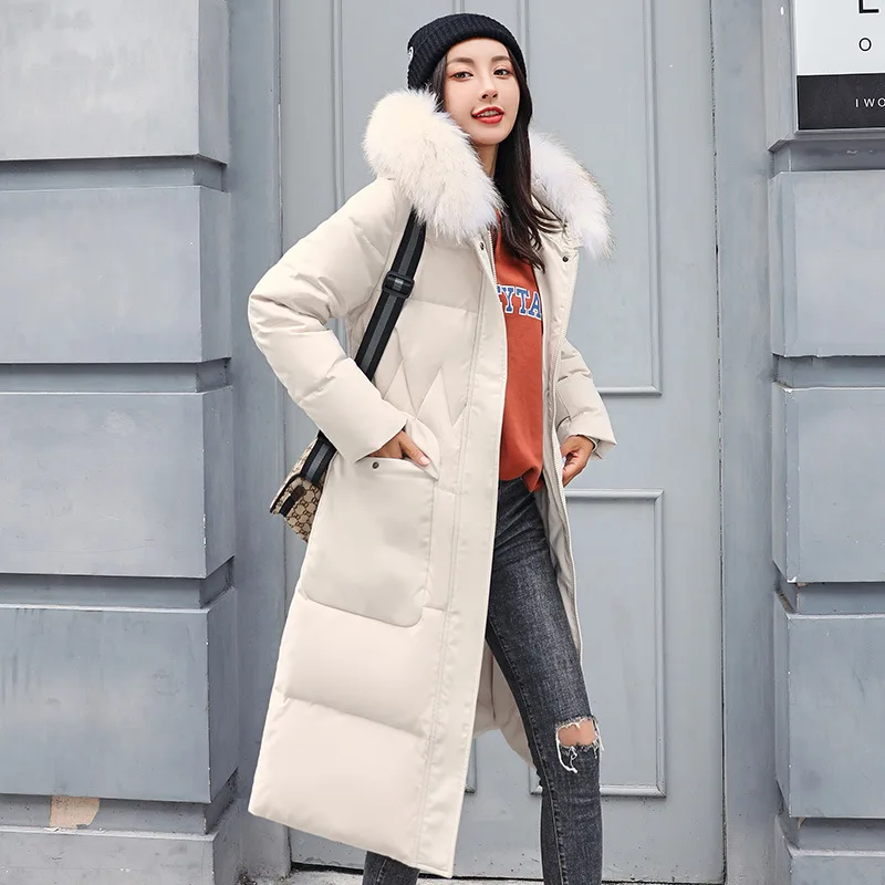 

Large Fur Collar WOMEN'S down Jacket Women's Mid-length 2020 Korean-style Chaobai Duck down Long over-the-Knee-Style Fur Collar