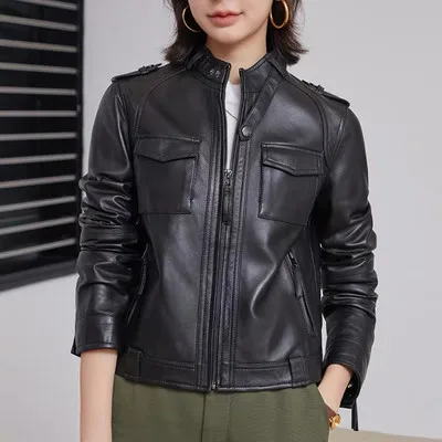 2021 Women  New Fashion Genuine Real Sheep Leather Jacket G14