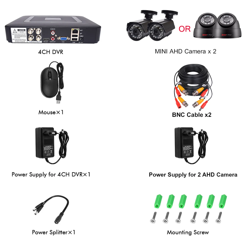 Видео камера наблюдения 1080P комплект системы видеонаблюдения 4CH DVR 2 шт AHD камера наружная Всепогодная видеонаблюдение для уличного дома
