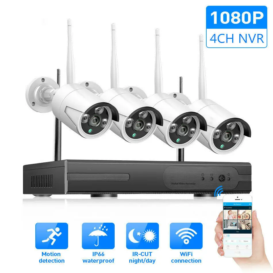 1080P 4CH беспроводной WiFi NVR комплект видео рекордер IP Сетевая камера Удаленный