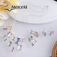 meicem square women necklace designer vintage shells geometric sets chain sets for women wedding custom jewelry accessories