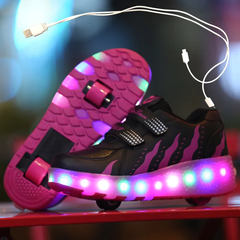 

USB Charging Two Wheels Luminous Sneakers Led Light Roller Skate Shoes for Children Kids Led Shoes Boys Girls Shoes 28-43