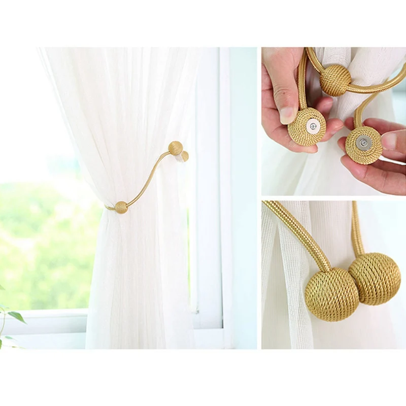 Creative Magnetic Curtain Tieback Braided Spherical Chain Buckle Drapery Holdback Clip Holders Home Decor Accessories 2 | Дом и сад