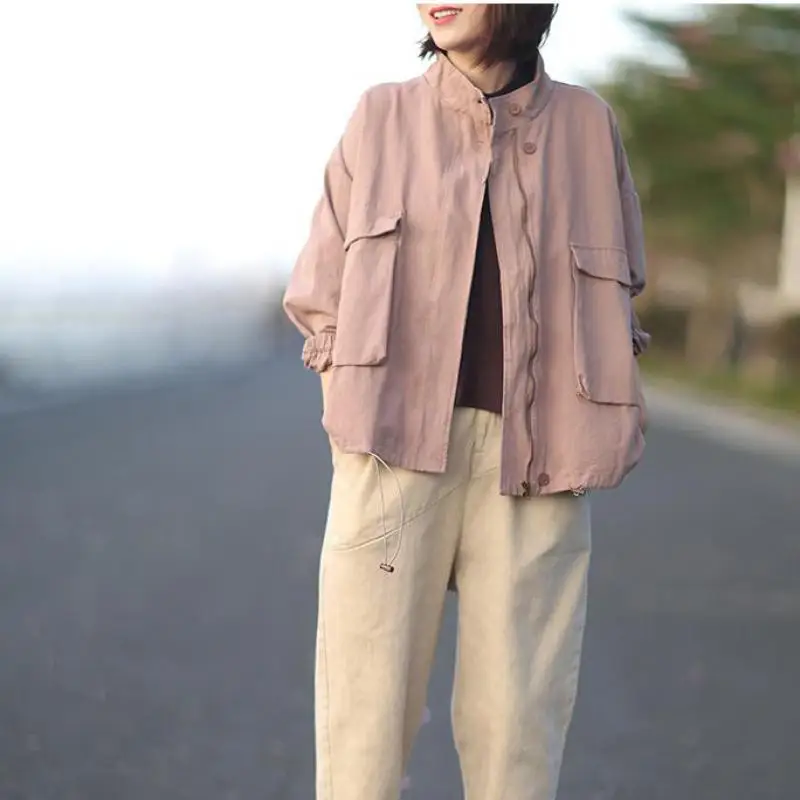 Новинка 2019 осенняя Повседневная Женская ветровка на молнии с большими карманами