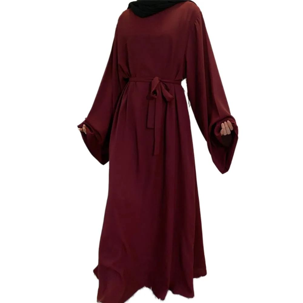 

Women Muslim Maxi Abaya Dress Loose Nidha Long Sleeves Solid Color Dubai Turkey Islam Clothes Caftan Robe Modest Gown Elegance