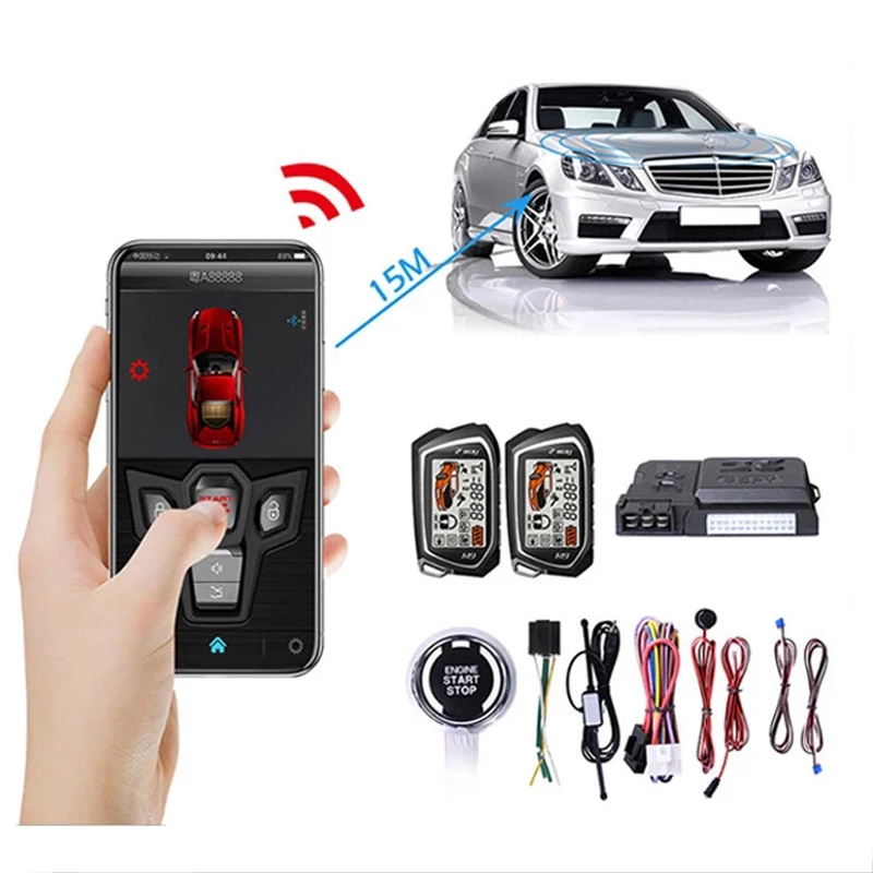 

Car Anti-Theft Alarm Two-Way Remote Control By Mobile Phone Universal Autostart One Key Smart Engine Start Central Locking Door