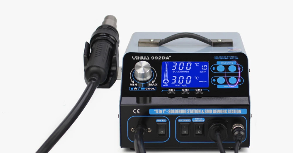 YIHUA 992DA+ ЖК-паяльная станция с дымчатым паяльником вакуумная Ручка паяльная станция BGA сушилка для горячего воздуха сварочная станция