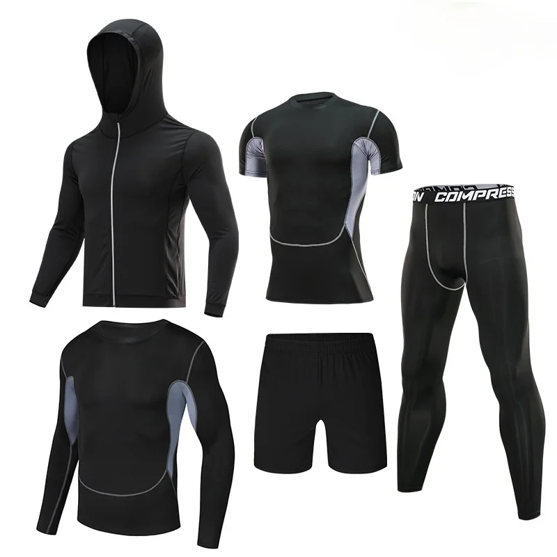 

2021 new workout clothes sports suit men's men's five-piece hooded sweater basketball running breathable training suit