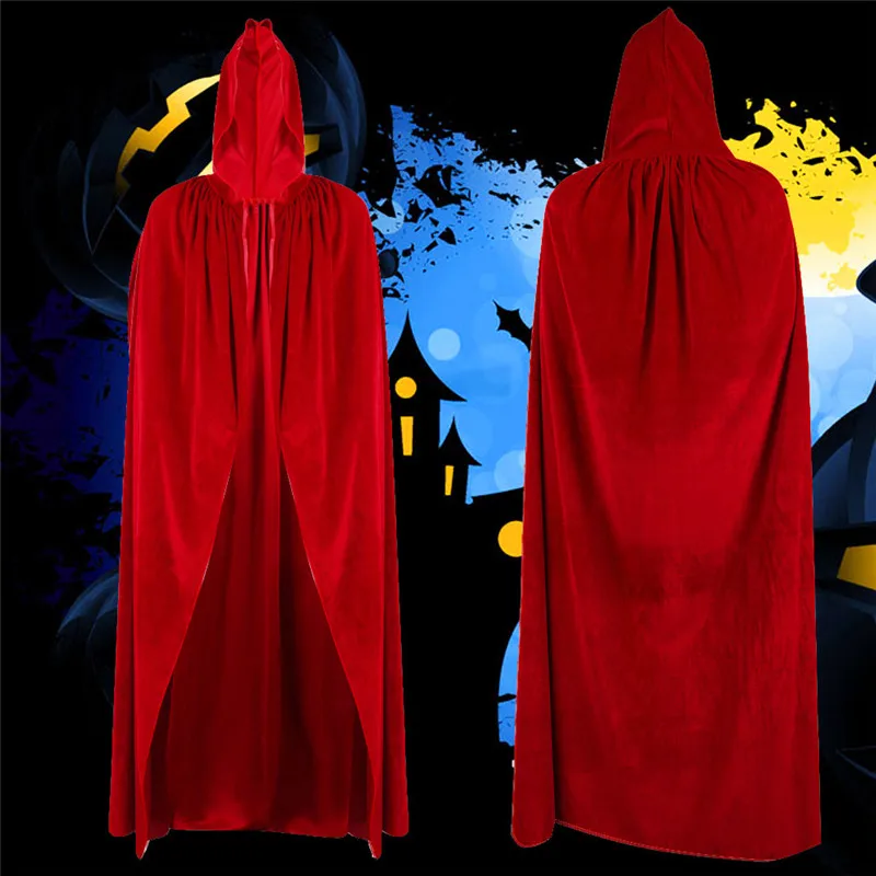 

Halloween Witch Velvet Cloak Adult Hooded Cape Wedding Costume Robe Party Red 83XF
