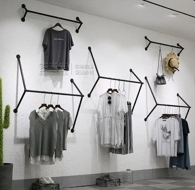 Clothing store display rack wall hanging wall hanging clothes rack men's and women's fashion shop iron work shelf clothes rack