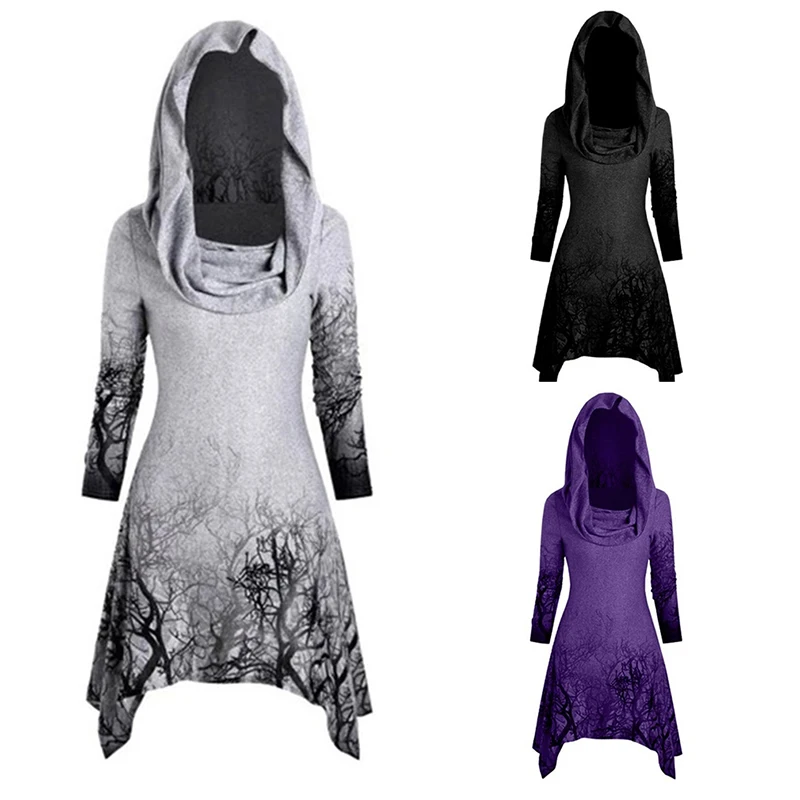 

Зимние женские толстовки с капюшоном в готическом стиле, пуловер с капюшоном и длинными рукавами, Женская Асимметричная Длинная толстовка, ...