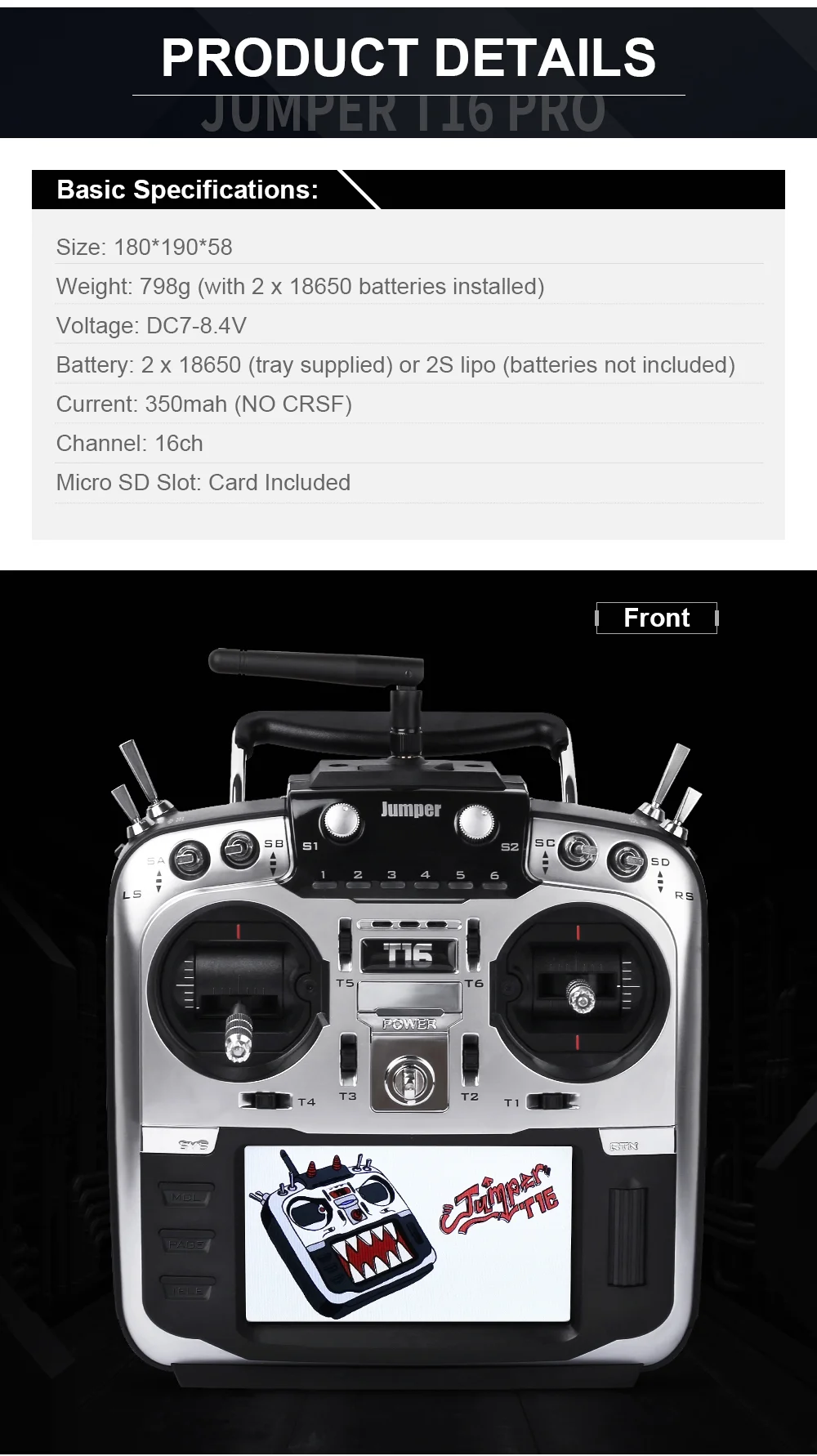 Jumper T16 Pro/T16 Plus Hall Gimbal с открытым исходным кодом многосетольный радиопередатчик JP4-in-1 радиочастотным модулем 2,4G 16CH 4," lcd