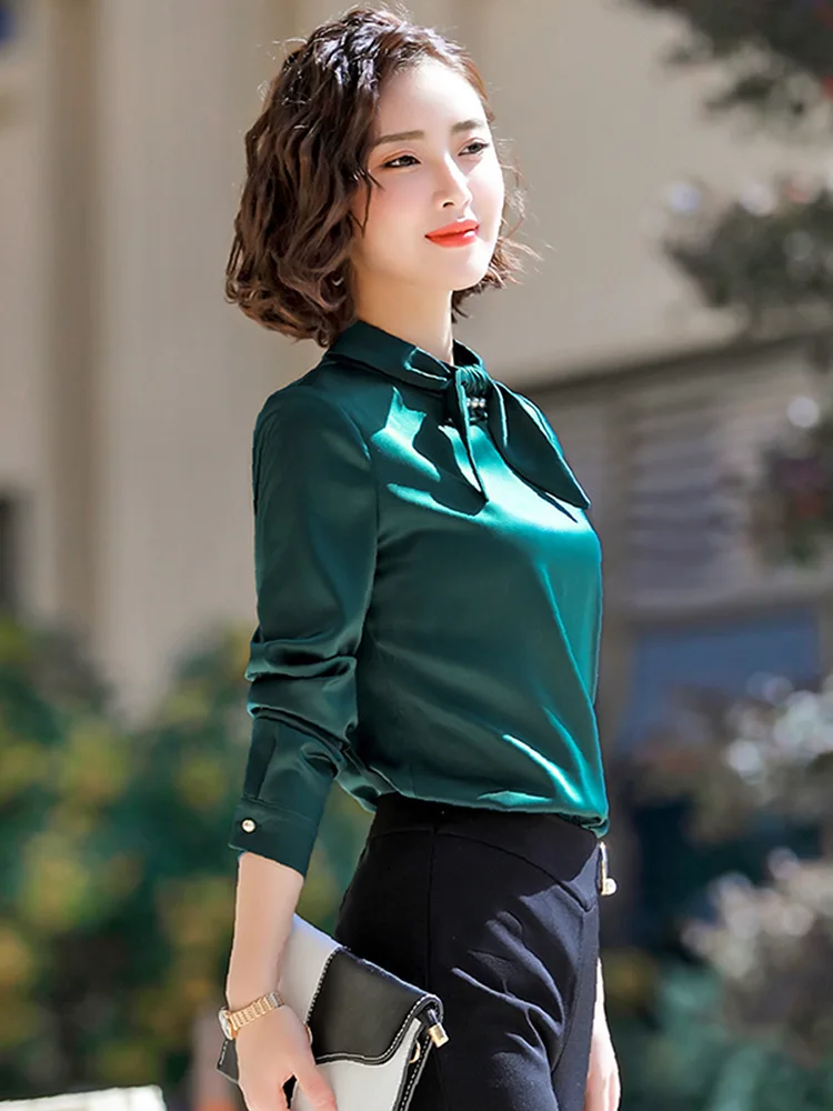 Блузки рубашки с длинным рукавом весенняя одежда воротник стойка Украшение