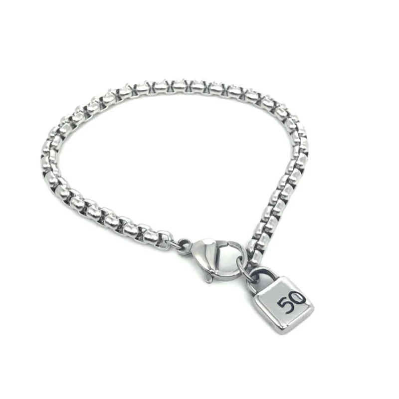 Brand Fashion Lock Square Pendant Pearl Chain Man Woman UNO Bracelet Jewelry Party Gift