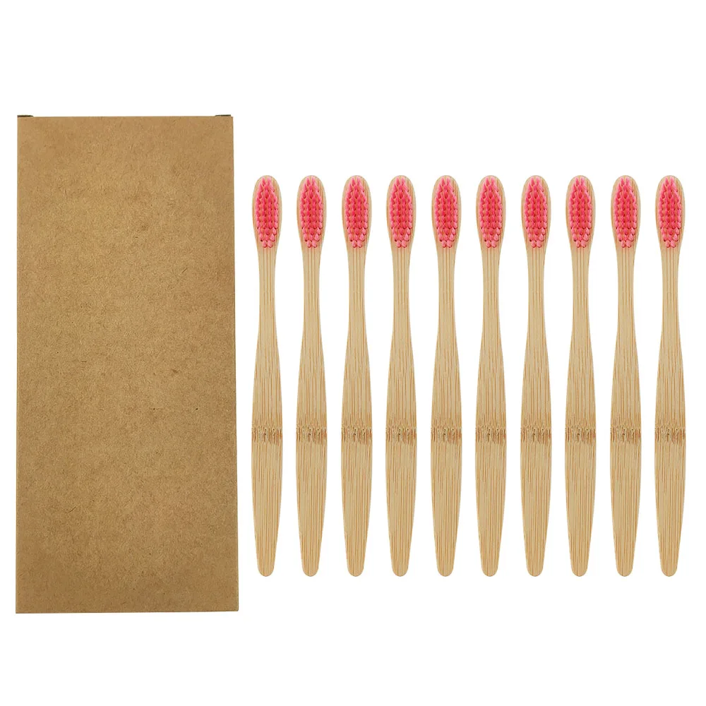 

Natural Aldut Bamboo Toothbrush Banister Brush Natural Soft Hair Tooth Brush Eco-friendly Brushes Oral Cleaning Care Tools 10pcs
