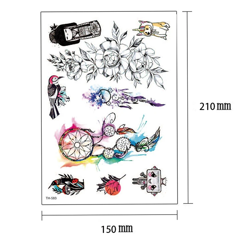 Водостойкая забавная тату-наклейка 21x15 см 2020 соблазнительное перо мандалы