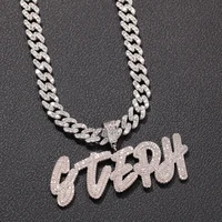 1 New Charm Brush Letters with 9mm Iced Out Cuban Chain Custom Name Necklace Choker Initial Personalised Chain Hip Hop Jewelry