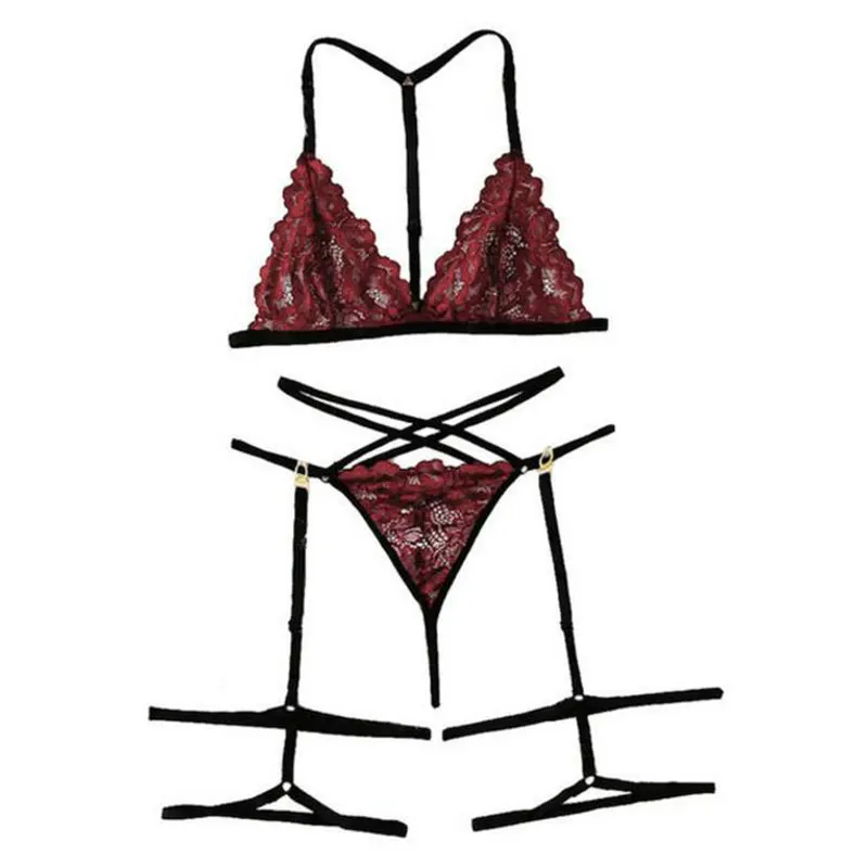 Женское нижнее белье сексуальный эротический бюстгальтер + стринги комплект с