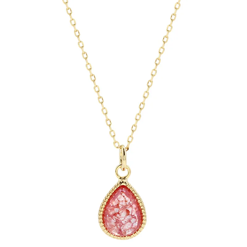 

Sterling Silver Natural Red Ice Flower Stone Inlaid Pendant Necklace Clavicle Chain Women Casual Clothing Jewelry Accessories
