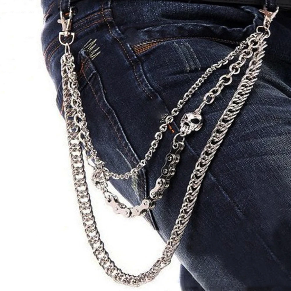 Мужские 3 слоя рок Брюки Панк DIY Череп крутые брюки с металлической цепью цепь