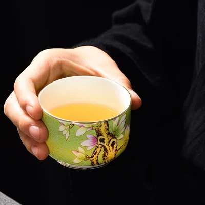 Эмалированная керамическая чайная чашка кунг-фу Dehua пастельный золотой цветок