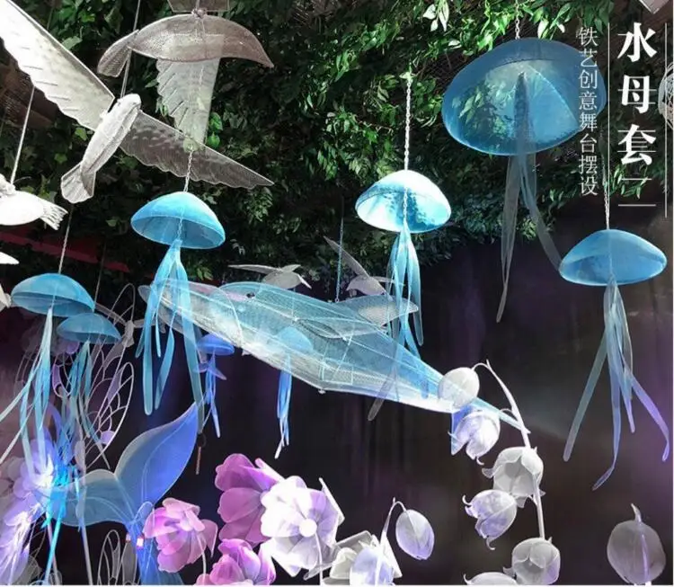 

Iron art jellyfish ocean theme decoration stage wedding dolphin pendant shopping mall meichen hall layout props