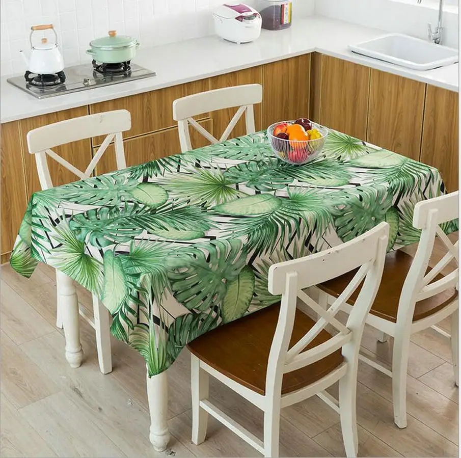 

Monstera Palm Leaf Tablecloth Tropical Plant Green Leaves Linen Table Cover Waterproof Cloth Dust-Proof Kitchen Party Tablecloth