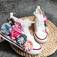popular spring summer women canvas small white shoes womens high tops hand customized three dimensional sequins flowers