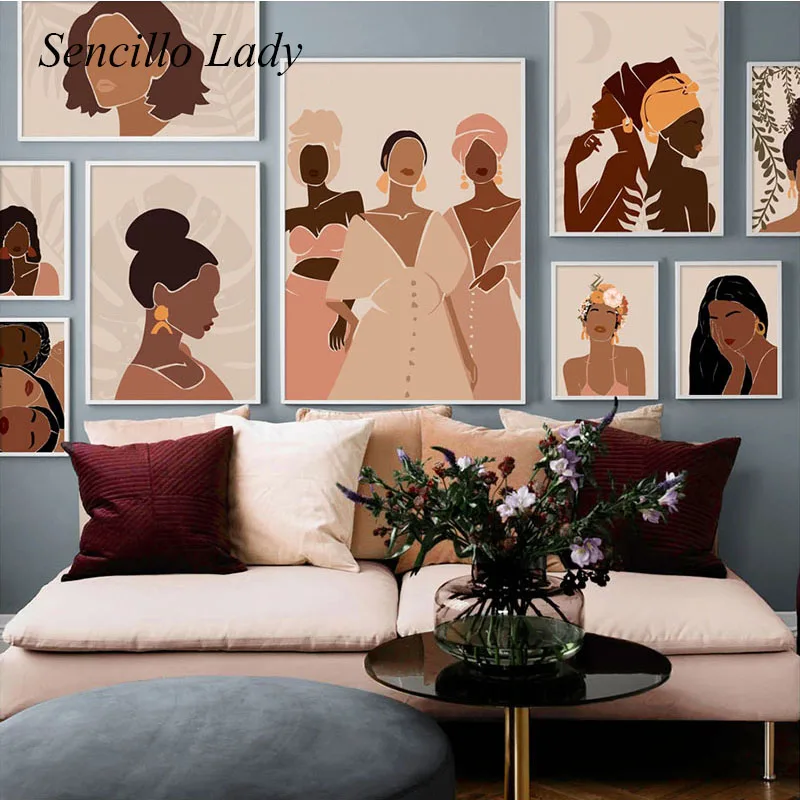 

Черная женщина, модный постер, абстрактный портрет, иллюстрация, печать на холсте, художественная живопись, стиль бохо, Настенная картина, Современный домашний декор
