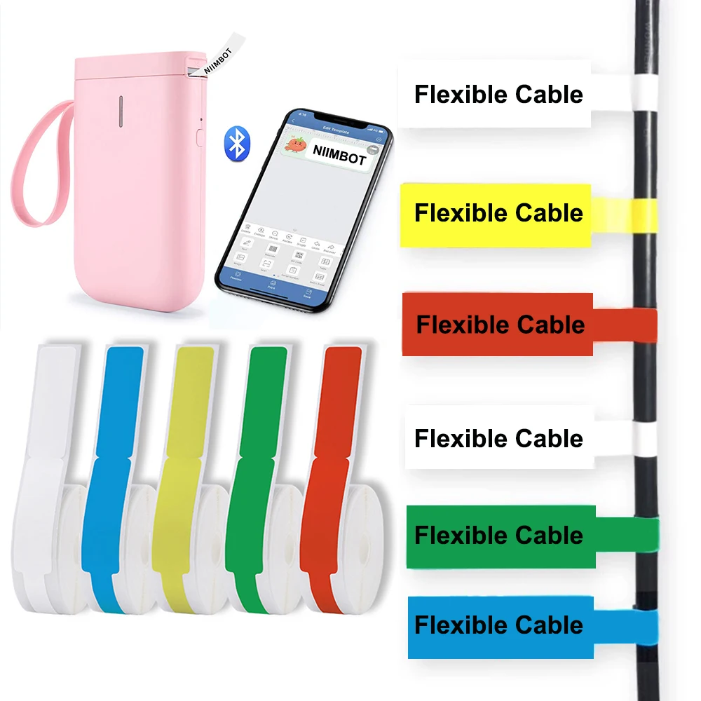 

2Rolls Niimbot D11 D61 Self Adhesive Cable Stickers 12.5mm*109mm Waterproof Identification Fiber Wire Tag Cable Labels Sticker