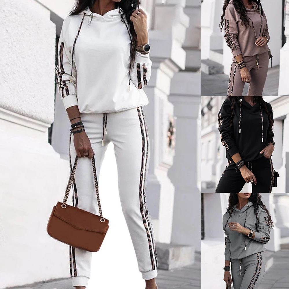 

2 Piece Set Women's New 2021 Autumn FashionTracksuit Long Sleeve Patchwork Top + Pants Jogging Suits Sportswear Sports Hot Sui