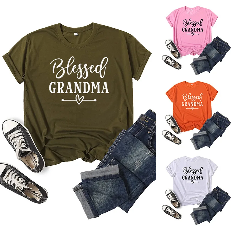 

Blessed бабушка и буквенным принтом, женская футболка, футболка с коротким рукавом, о-образным вырезом, женская футболка топы, одежда, Camisetas Mujer
