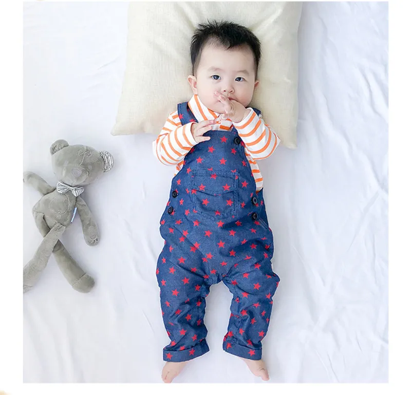 

Children clothing spring autumn baby star bib suit long-sleeved top two-piece suit full moon one-year-old baby boys clothes sets