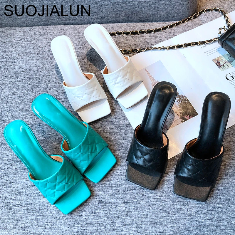 SUOJIALUN/Новинка 2020 года Летние женские шлепанцы Модные брендовые босоножки на