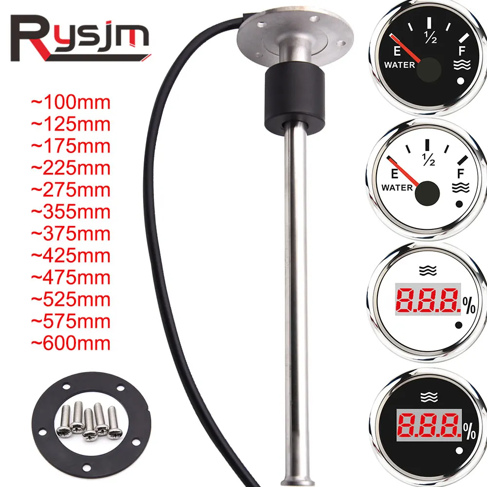 

100mm 125mm 175mm ~ 600mm Liquid Water Sender Unit Fuel Level Sensors Auto Boat Marine 0~190ohm Digital Water Level Gauge 52mm
