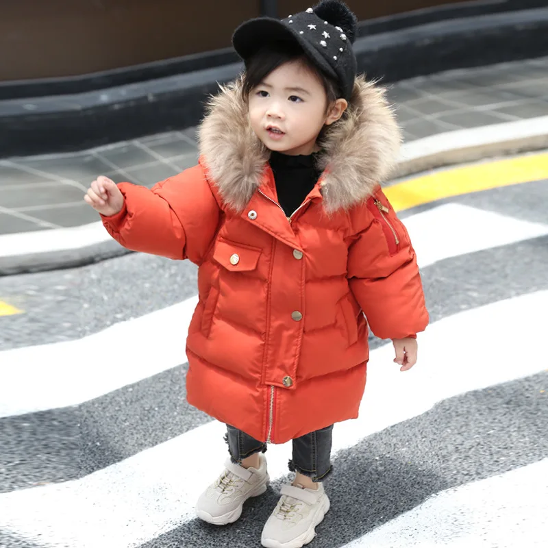 2020 Детское пальто куртка с капюшоном и меховым воротником зимнее для маленьких