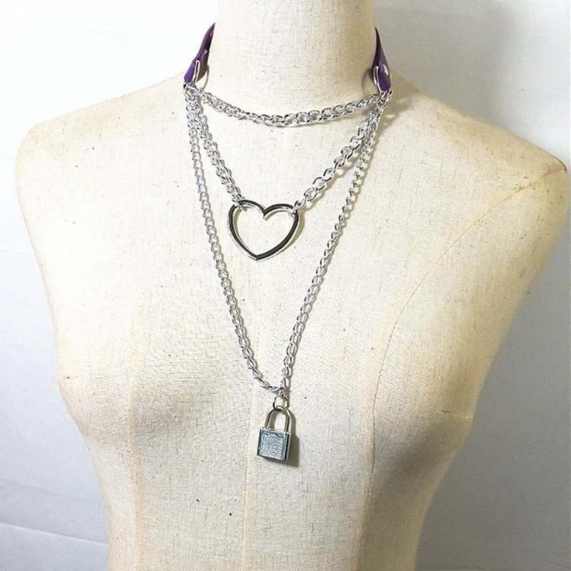 Женское готическое ожерелье с цепочкой замок и сердце многослойное колье-чокер в