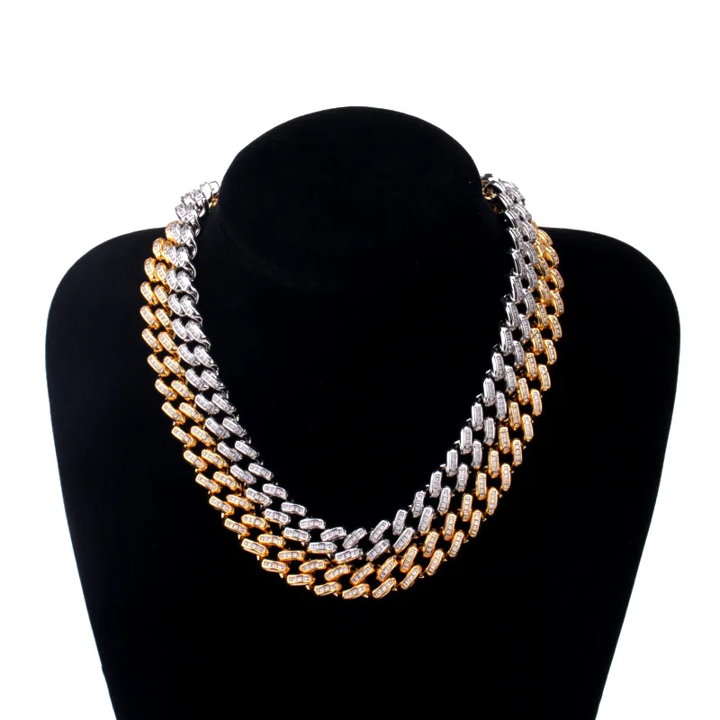 Цепочка-браслет Мужская 14 мм с фианитами цепочка кубинским звеном Майами |