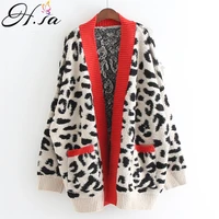 h sa women fashion long sweater and cardigans open stitch leopard casual cardigans red and yellow oversized knit jacket out coat