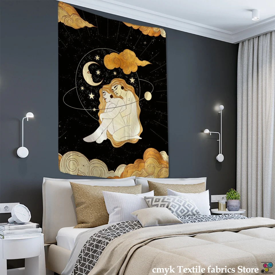 Психоделическая Луна гобелен расшитый звездами на стену в богемном стиле хиппи