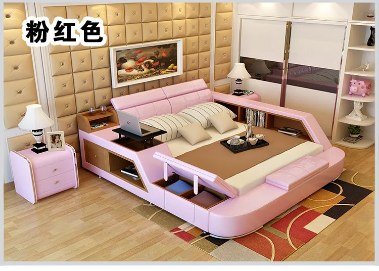 Современные мягкие кровати с рамой из натуральной кожи и хранением мебель для